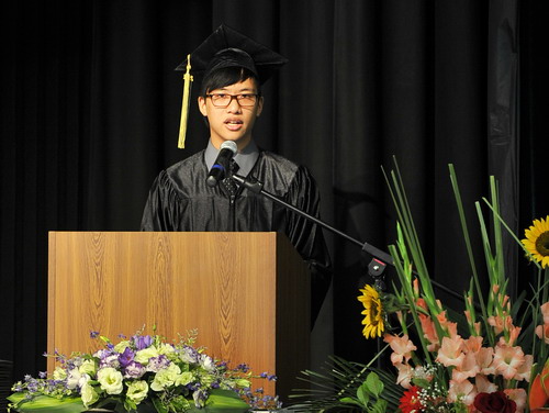 IAB graduate Bellamy Tang delivers his speech