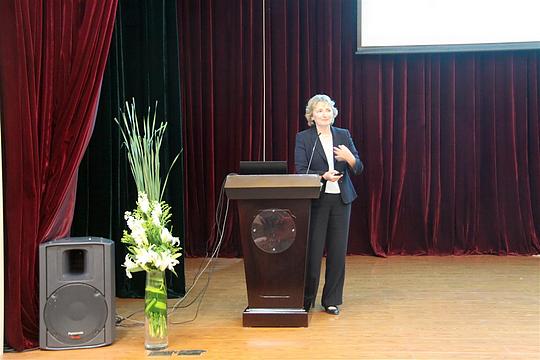 Professor Deborah Eyre presents to parents at The British School of Beijing.