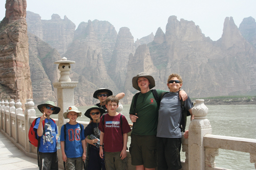 The boys at Binglingsi Grottoesm outside Linxia