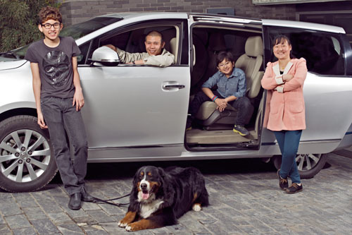 From left - Jose Cosio-Mercado (age 16), driver Dong Shifu, Jose's little brother Pepi (age 10), Sun Ayi, and Rusty the dog at home in Shunyi