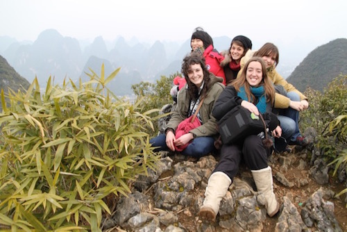 The author (in red coat) with Bethel Development Manager Anna Calsina (blue scarf) and friends in Yangshuo, Guangxi (January 2011)