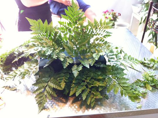 Before- nothing but green floral foam and fern leaves