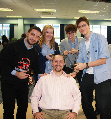 Mr. Pelosi and students in the hair cut aftermath