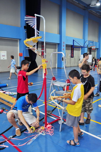 Hard at work at what will be the winning Rube Goldberg machine