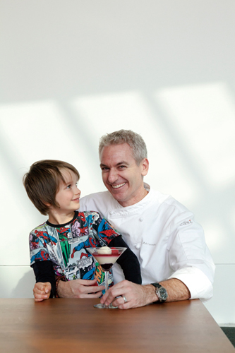 Taj Cunningham (age 6, attends Daystar Academy) whips up a delicious panna cotta with his father, Executive Cef Rob Cunningham