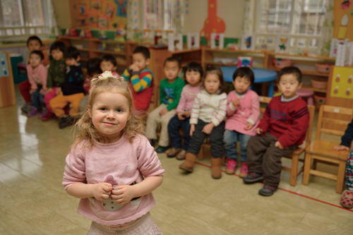 Three-year-old Bernadette van Lawick van Pabst attends Sweet Angel Kindergarten