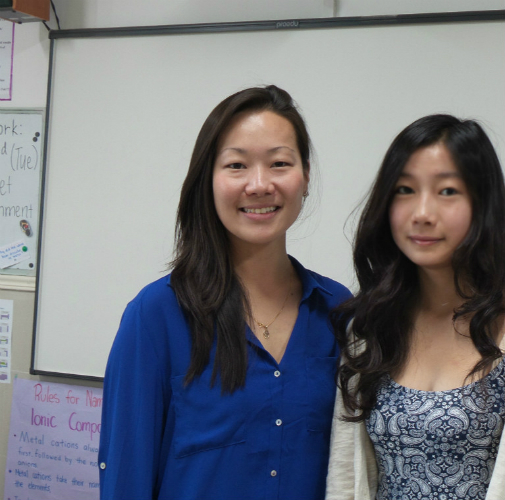 Ms. O and Rhea in chemistry class