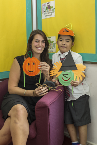 CISB Elementary Teacher Kate Hooper and student Brave Sun (age 7) with their creations