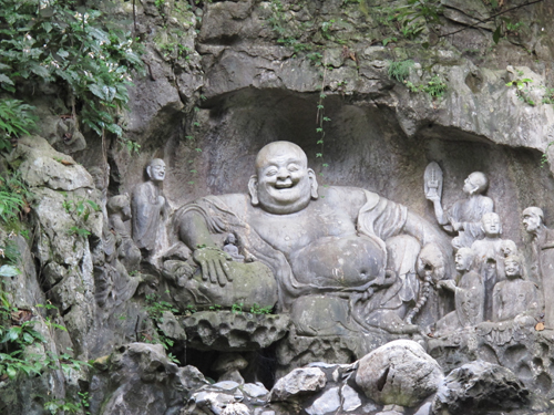Lingyin Temple's famous carving of Mi Lo Fo (a.k.a. the Fat Buddha). Photo by Jerry Chan