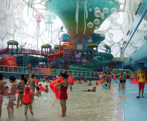A section of slides inside the Water Cube Water Park. Photo by Lauren McCarthy