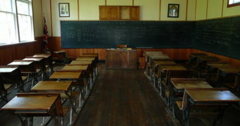 A very old school classroom with a blackboard