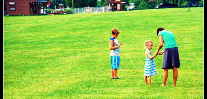 Outdoor summer camp in the grass