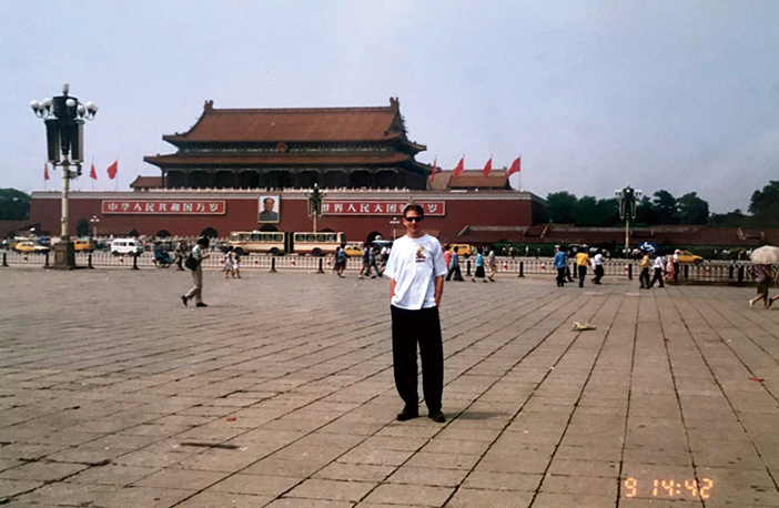Dominic Johnson-Hill poses outside the Forbidden City in days of yore